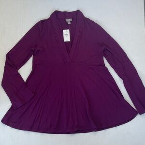 J. Jill Stretch V-Neck Rayon Spandex Blend Empire Waist Long Sleeve Top Medium